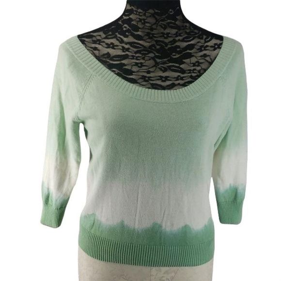 Jeanne Pierre Green Ombré Medium tie dyed‎ quarter sleeve Sweater - Picture 1 of 7